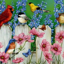 Схема вышивки «птички на заборе»