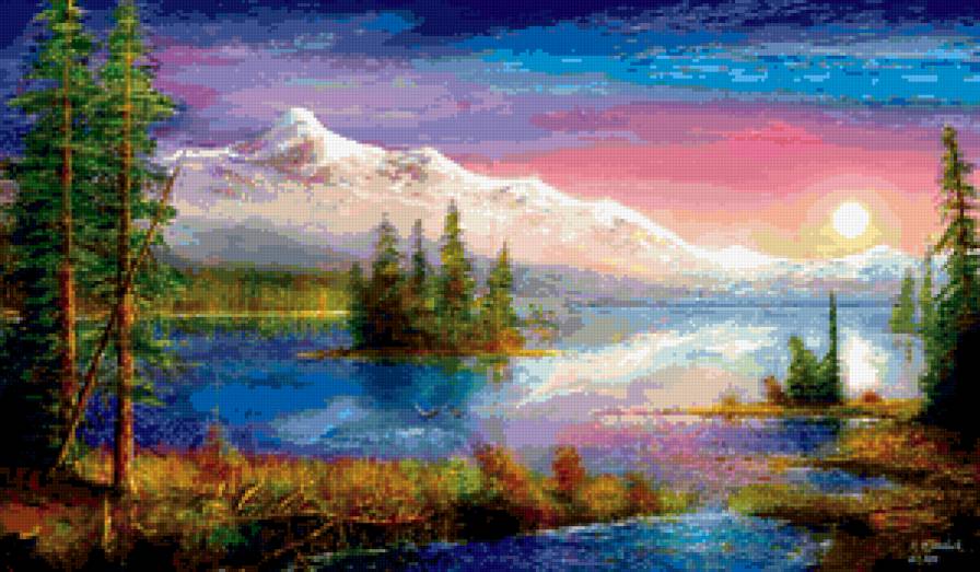 пейзаж - озеро, парк, пруд, пейзаж, природа - предпросмотр