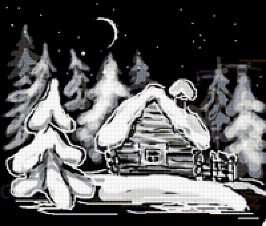 зима - природа, избушка, деревья, снег, зима, пейзаж, сугробы - предпросмотр