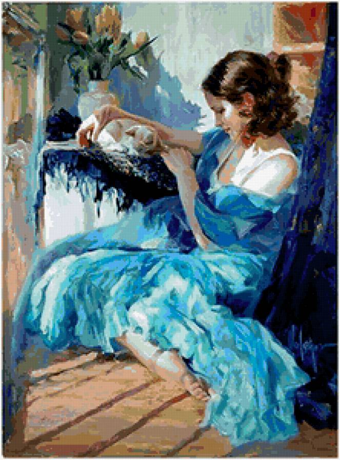 девушка и белая кошка - котик, женщина, она, кот, кошка, цветы, девушка, ласка, кошечка - предпросмотр