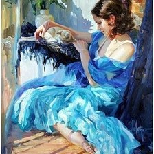 Схема вышивки «девушка и белая кошка»