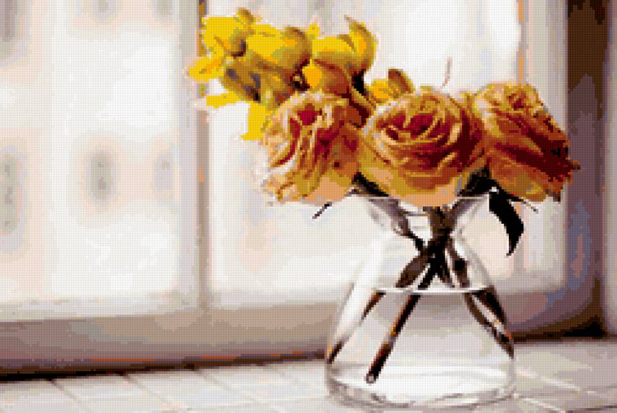 розы - букет, натюрморт, роза, ваза, цветы - предпросмотр