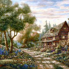 Схема вышивки «домик в лесу»