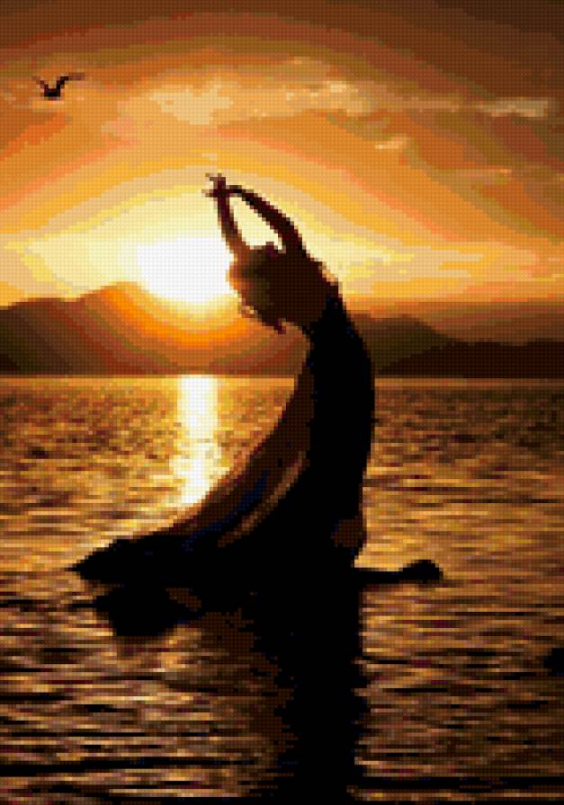 Танец Солнцу - море, девушка, закат - предпросмотр