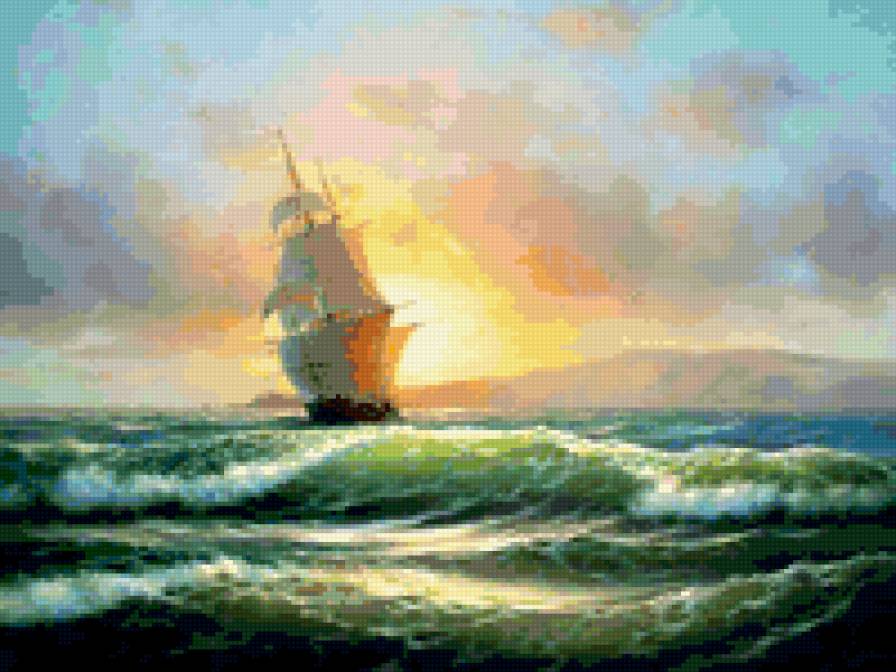 Вдали - корабль, море - предпросмотр