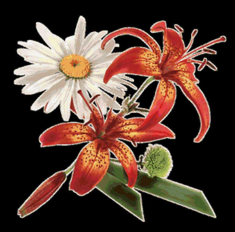 №369572 - ромашка, подушка, цветы, лилии - предпросмотр