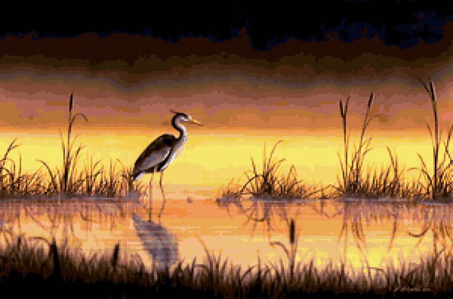цапля - пейзаж, птица - предпросмотр