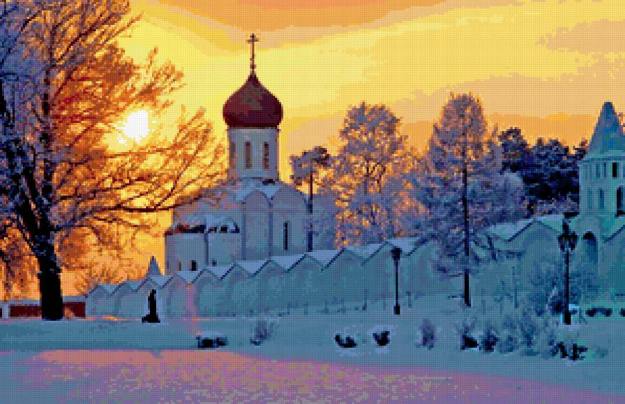 монастырь, храм, пейзаж, закат - предпросмотр