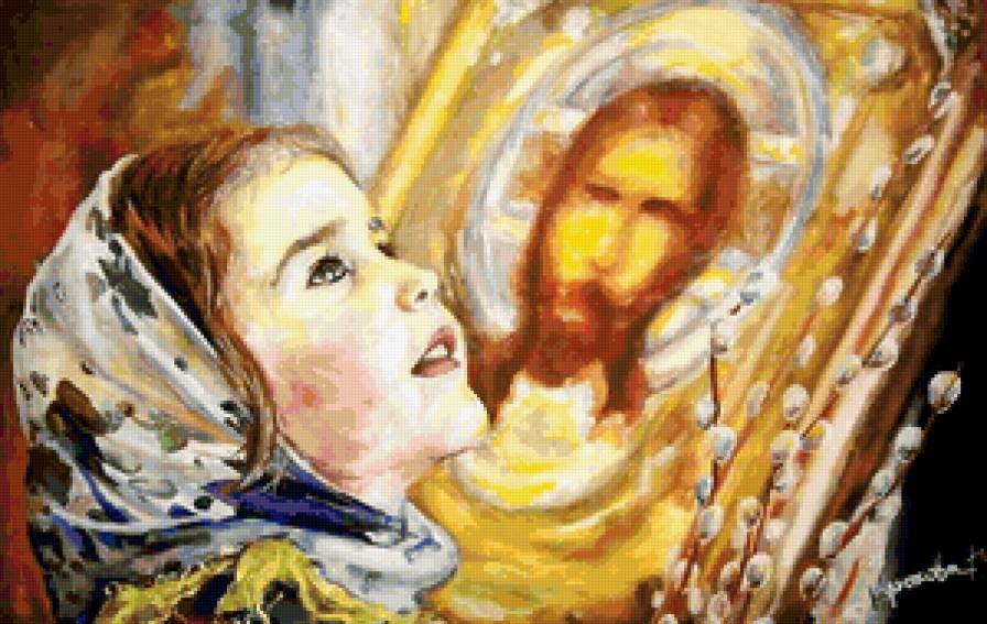 Девочка в церкви - церковь, девочка, верба, ребенок - предпросмотр