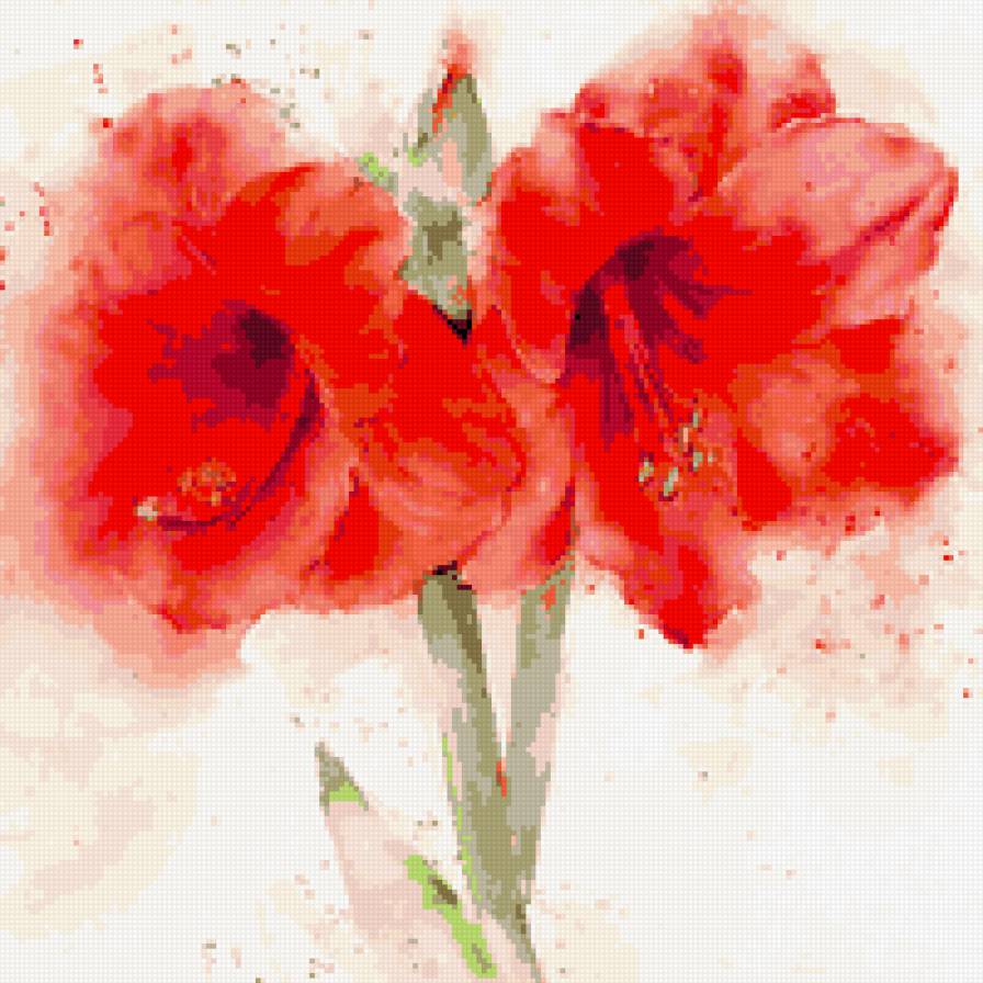 акварель - красные, цветы - предпросмотр