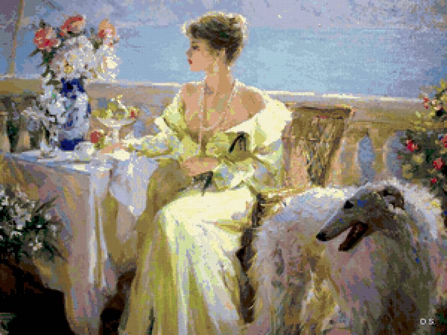 девушка - образ, борзая, она, цветы, женщина, девушка, собака, розы - предпросмотр