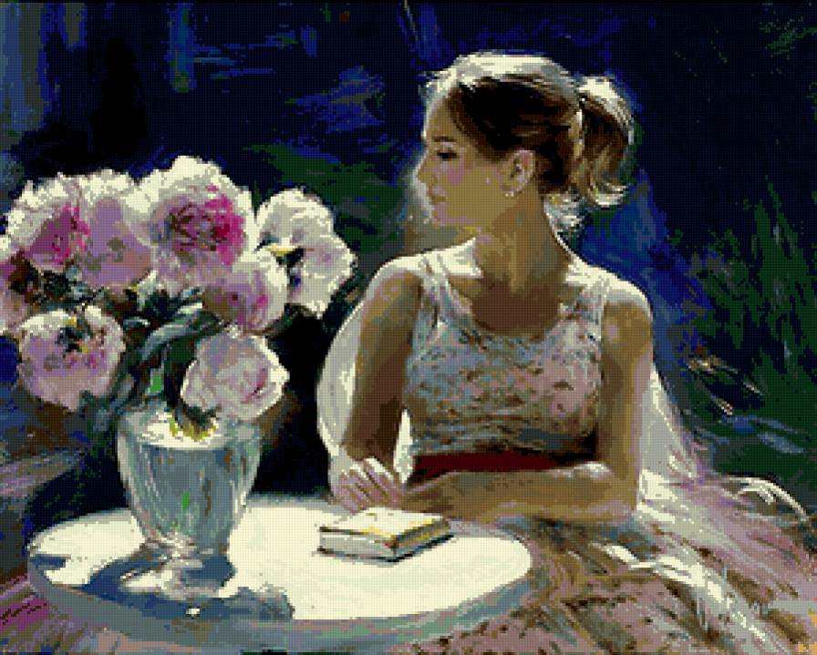 девушка - книга, образ, она, ваза, женщина, цветы, девушка - предпросмотр