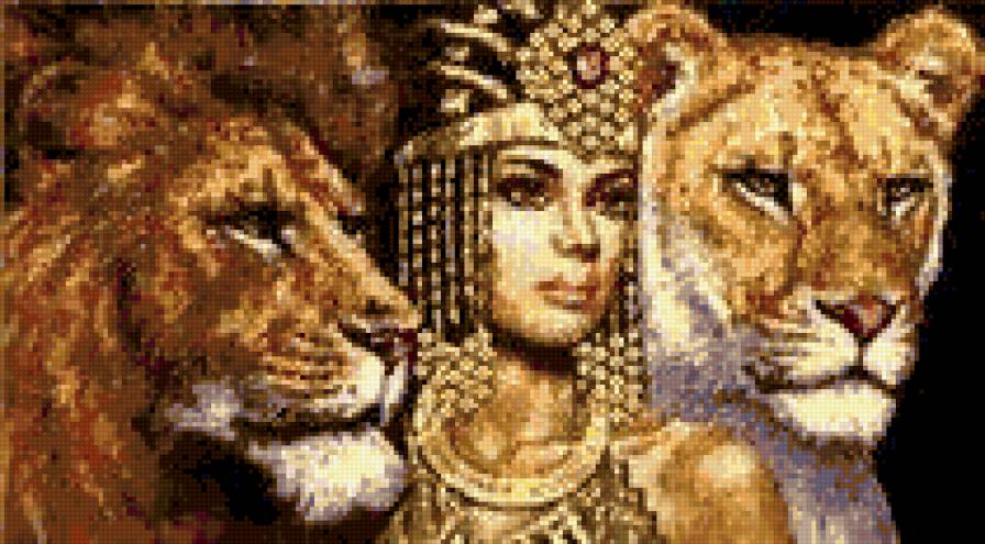 амазонка и львы - животные, девушка - предпросмотр