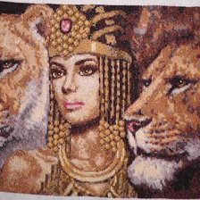 Схема вышивки «амазонка и львы»