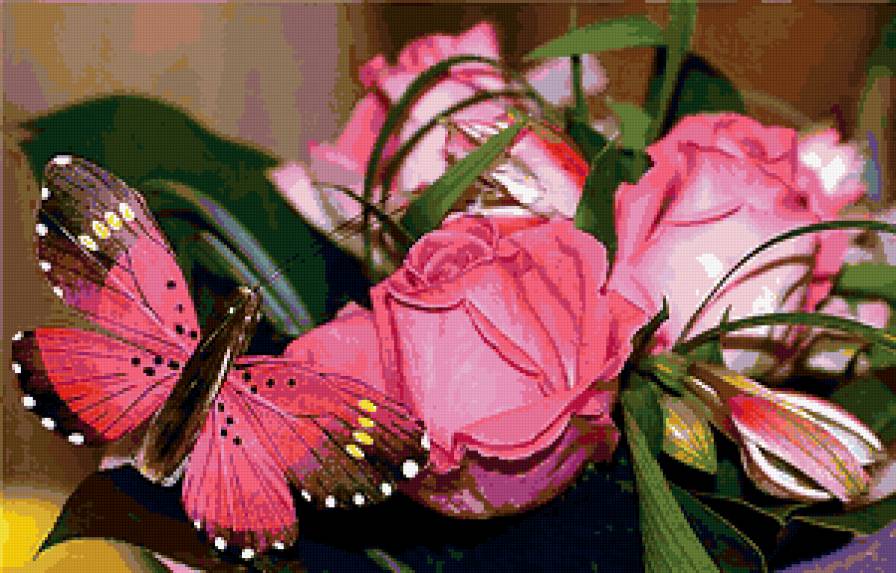 розы и бабочка - предпросмотр
