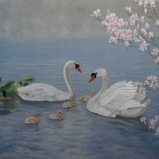 Схема вышивки «лебеди на озере»