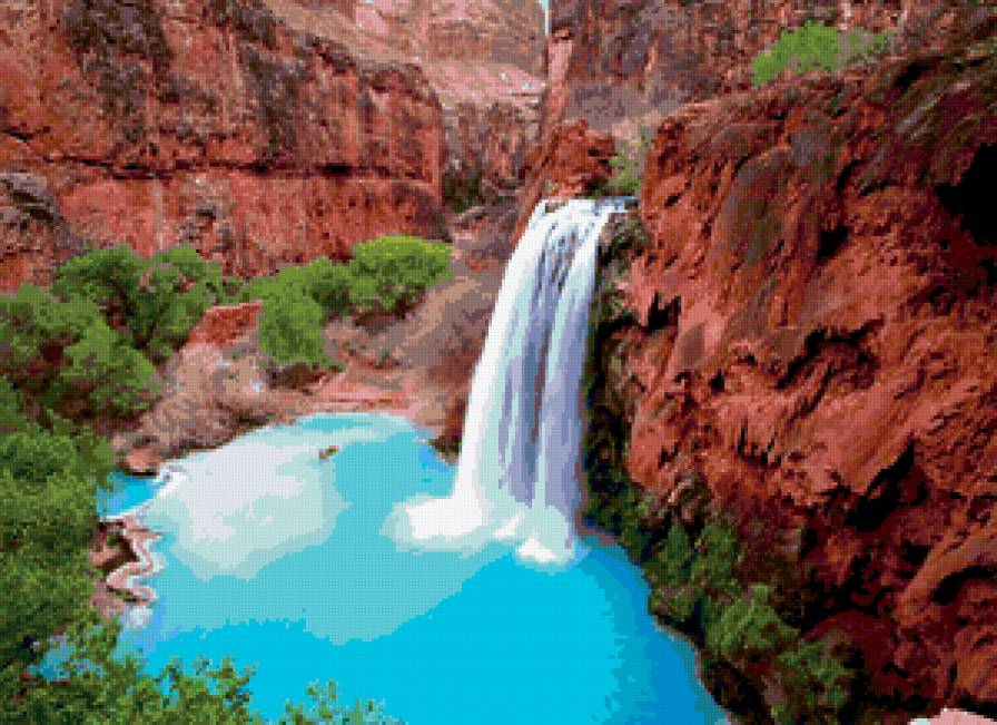Водопад Хавасу-Фолс, Гранд-Каньон, Аризона. - вода, пейзаж, природа, водопад - предпросмотр