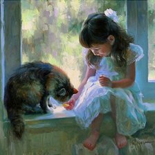 Схема вышивки «девочка и кошка»