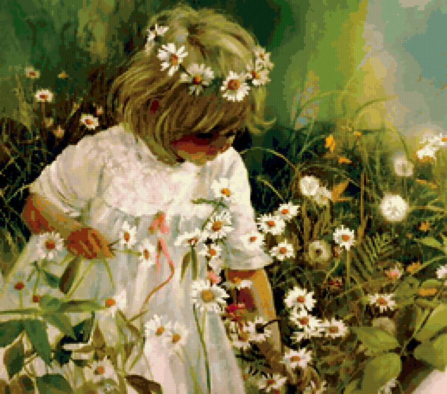 девочка и ромашки - цветы, девочка, венок, ребенок, букет, ромашки, дети - предпросмотр