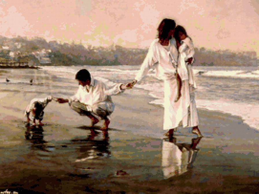 семья - женщина, девушка, дети, образ, мужчина, мальчик, он, ребенок, море, она - предпросмотр