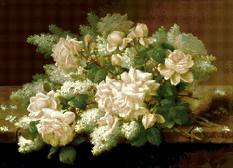 сирень и розы - букет, весенние цветы, красота, цветы, весна, розы, сирень, натюрморт - предпросмотр