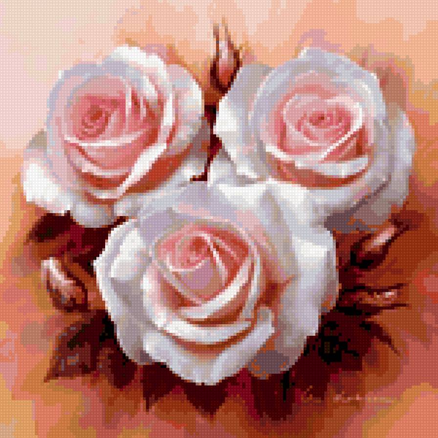 три розы - цветы, букет, подушка, розы, роза - предпросмотр