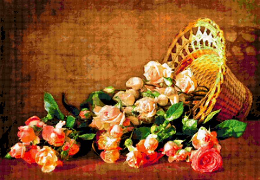 №373918 - букет, розы, натюрморт, корзина, цветы - предпросмотр