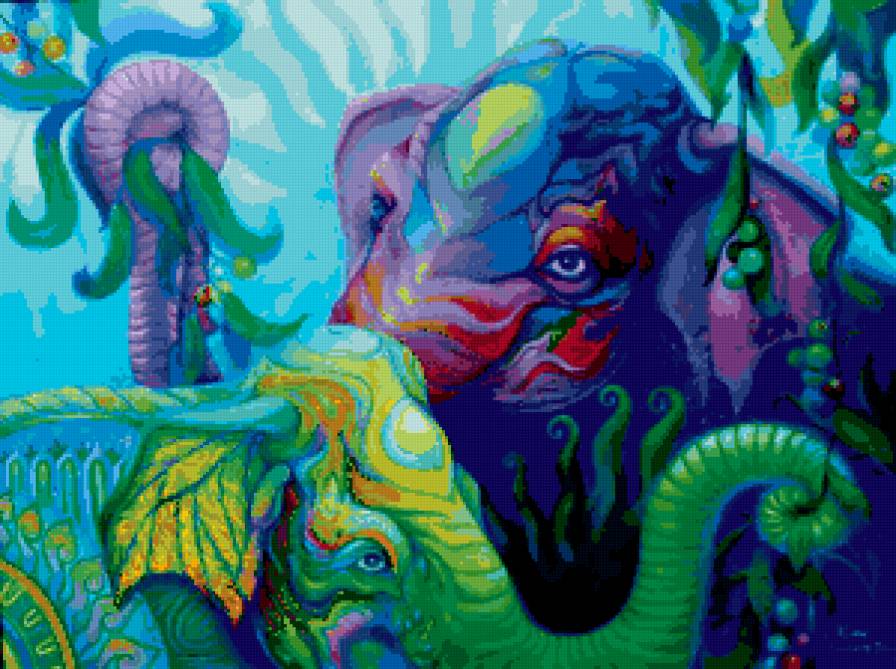 Разноцветные слоны Kris Surajaroenjai  6 - животные, живопись, слоны, картина - предпросмотр