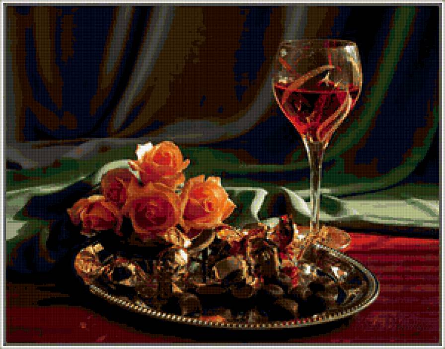 №375122 - букет, натюрморт, цветы, розы, вино - предпросмотр