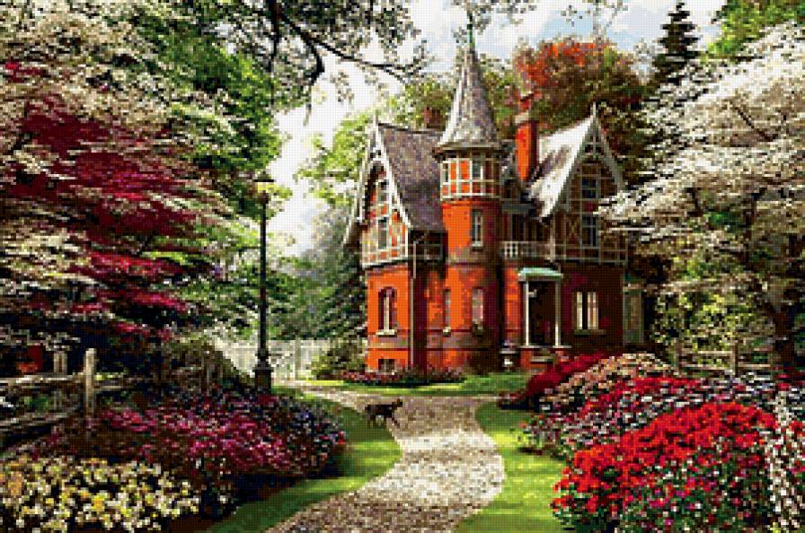 Красивый домик - домик, пейзаж, цветы - предпросмотр