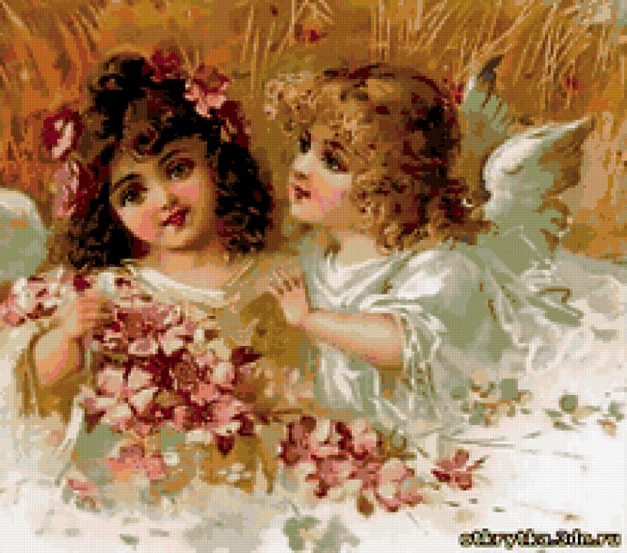 ретро дети - дети, ретро, девочка, розы, ребенок, цветы, ангел, ангелочки - предпросмотр