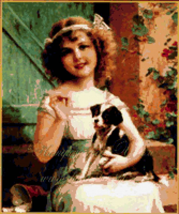 ретро дети - ребенок, розы, цветы, девочка, собака, дети, ретро, песик - предпросмотр