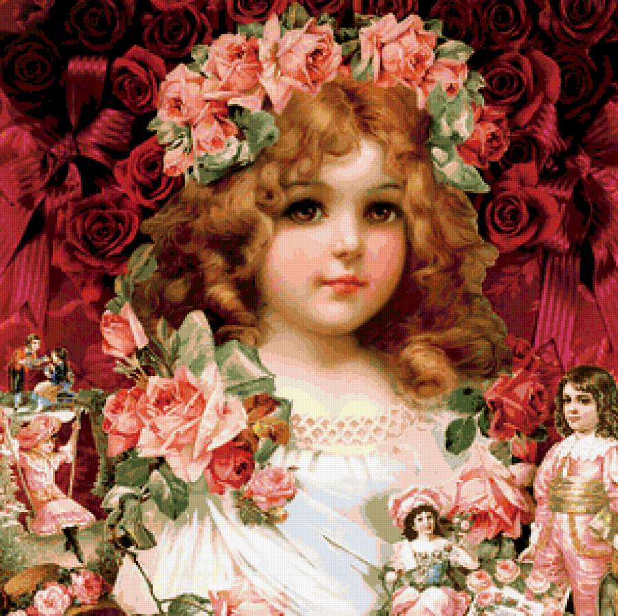 ретро дети - ребенок, роза, венок, розы, мальчик, ретро, качели, дети, девочка, цветы - предпросмотр