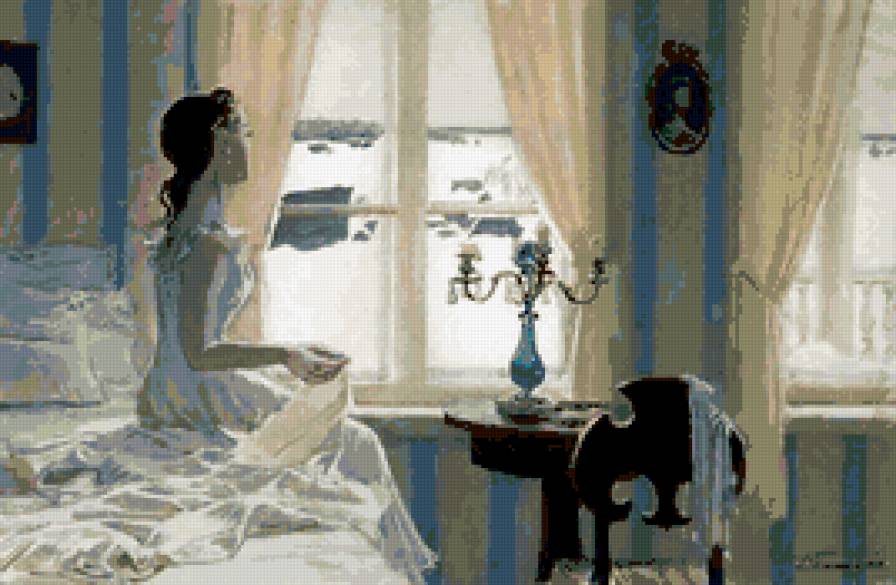 девушка у окна - окно, она, девушка, женщина, образ, подсвечник - предпросмотр