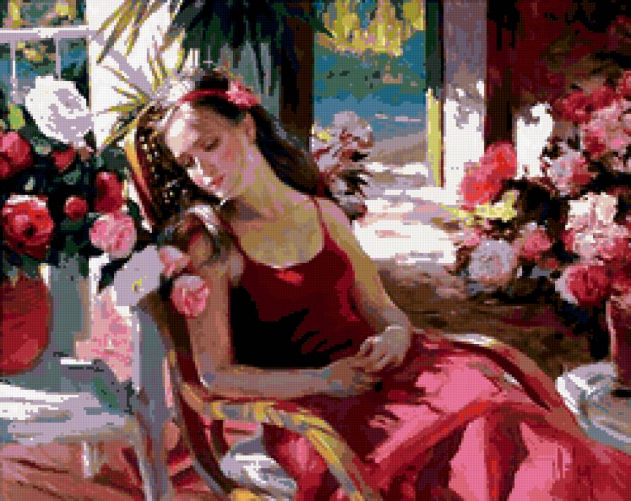 девушка - образ, она, девушка, ветка, женщина, ваза, цветы - предпросмотр