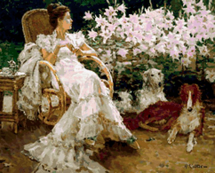 девушка - образ, цветы, женщина, борзая, девушка, собака, она - предпросмотр