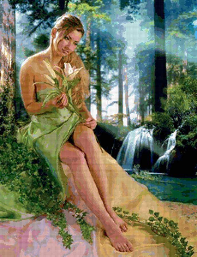 девушка у водопада - природа, цветок, водопад, девушка - предпросмотр