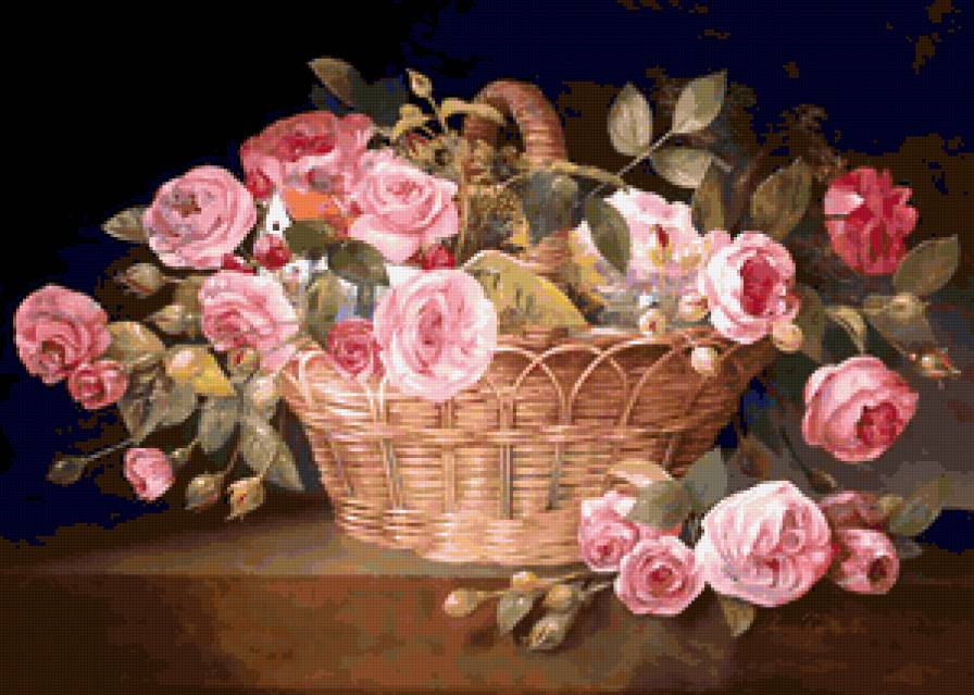 розы в карзиночке - картина - предпросмотр