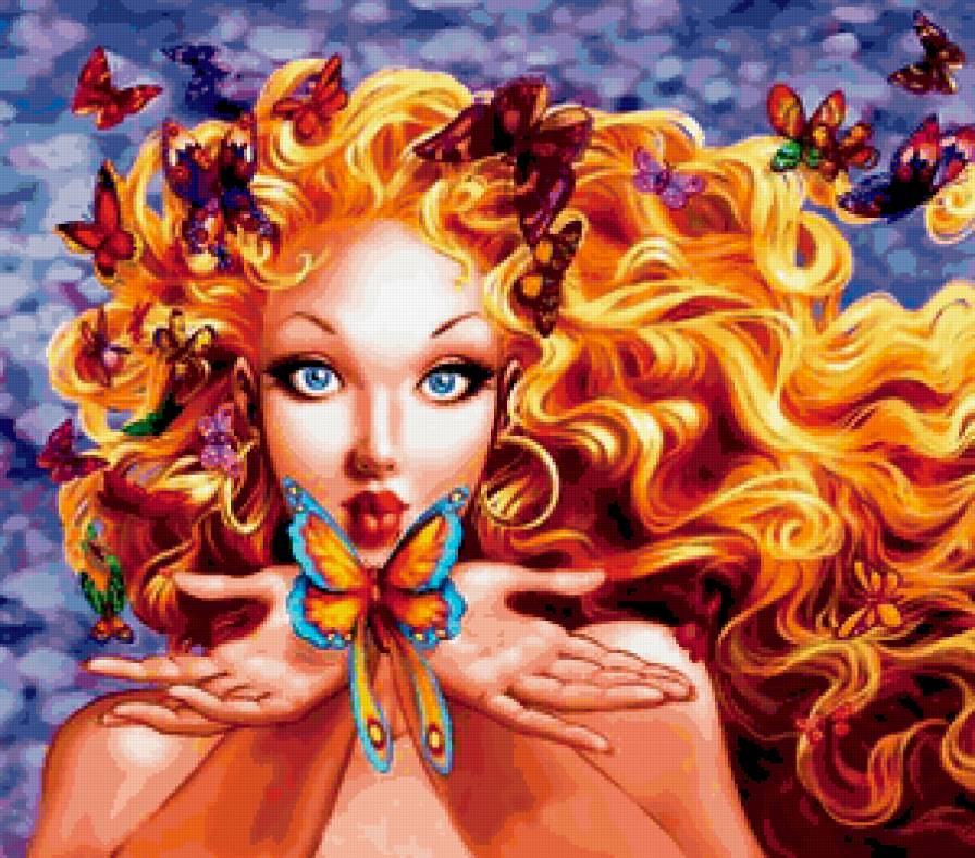 Бабочки в подарок - бабочки, златовласка, девушка - предпросмотр