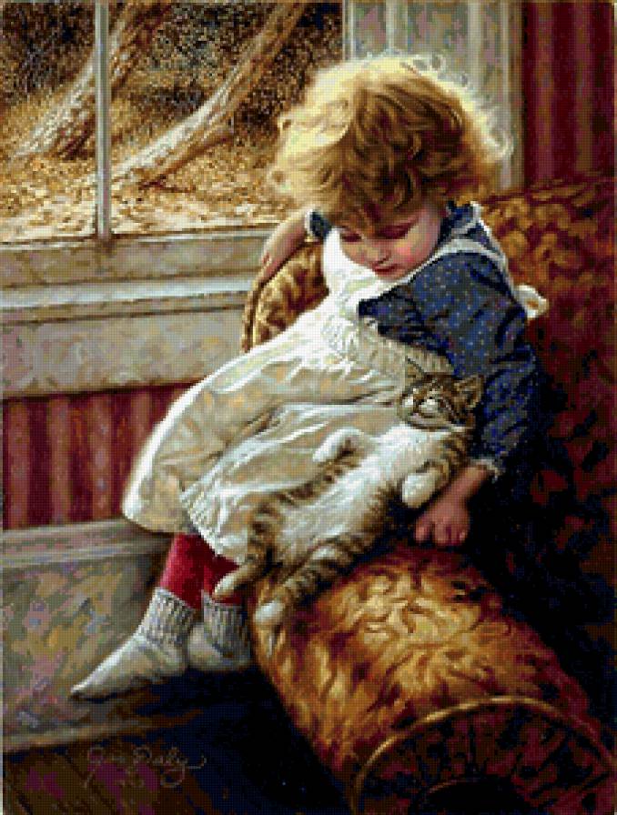 №377399 - девочка, кот, окно - предпросмотр