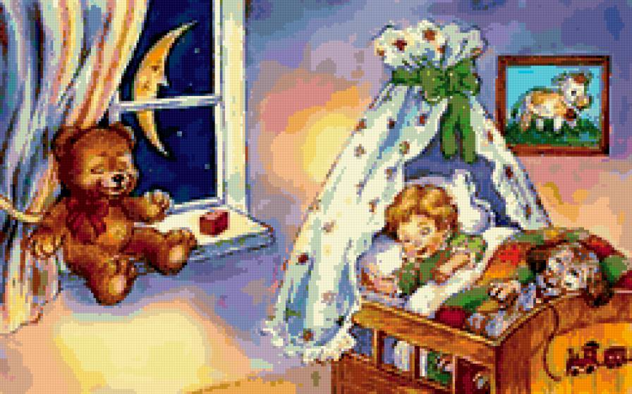 спокойной ночи малыши - мишка, кроватка, сон, ночь, собачка, колыбель, дети, ребенок, месяц - предпросмотр