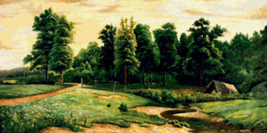 Родные просторы - река, тропинка, деревья, домик, лет - предпросмотр