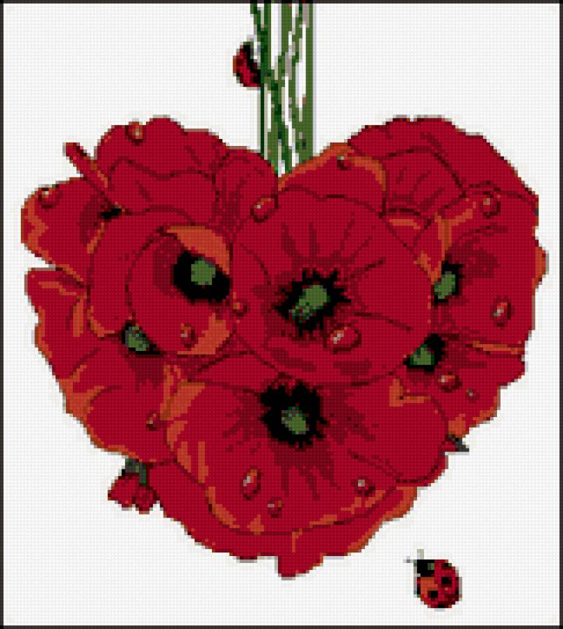 сердце - цветы, маки, сердечко, божья коровка - предпросмотр