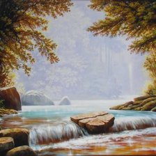 Схема вышивки «Пейзаж, лес, водопад»