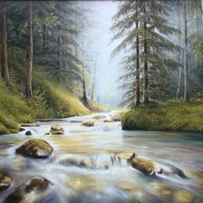 Схема вышивки «Пейзаж, лес, река»