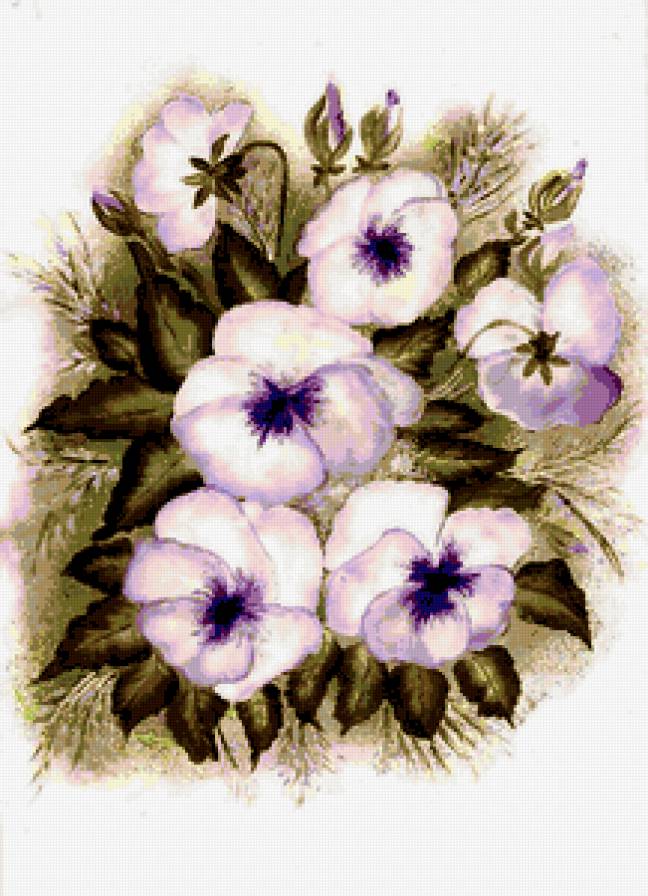 фиалки - цветы, подушка, живопись, фиалки - предпросмотр