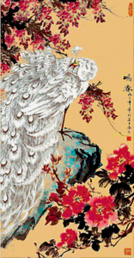 павлин - птица, китай, живопись, восток - предпросмотр