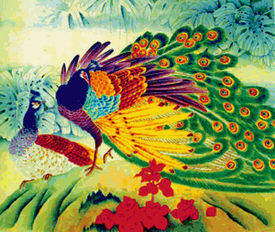 павлин - живопись, птица, восток, китай - предпросмотр