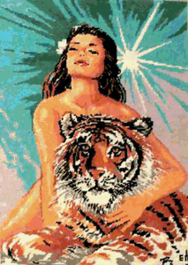 леди и тигр - красавица, женщина, леди, тигр - предпросмотр