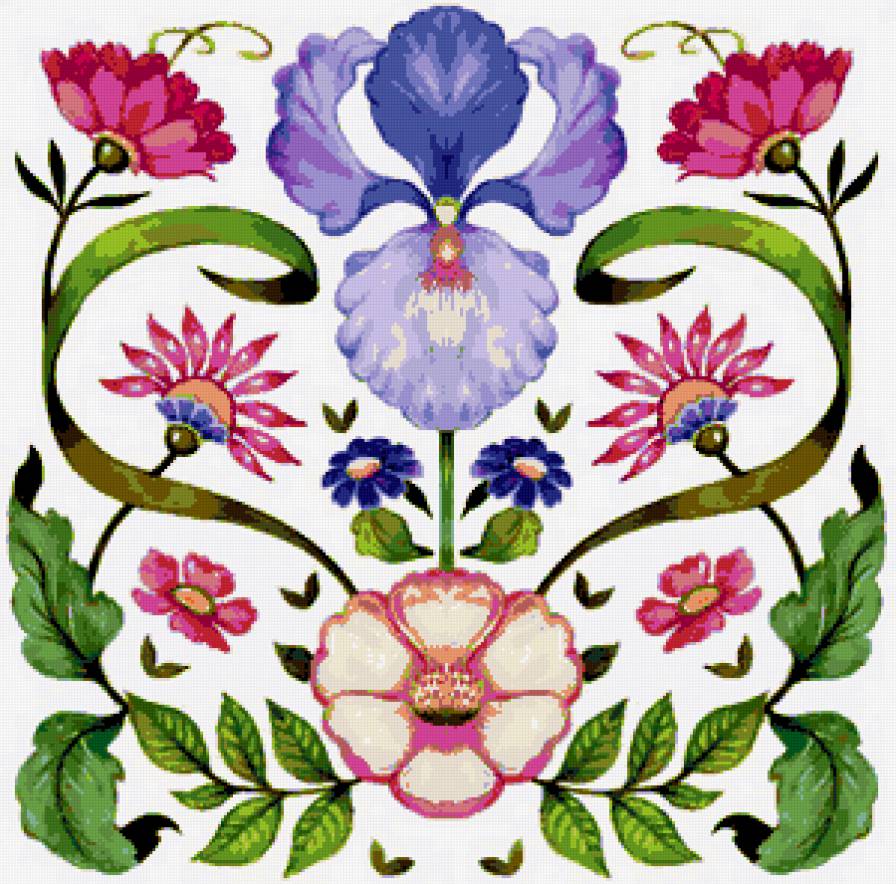 Цветочная подушка - цветочные подушки, узоры, подушка, васильки, цветы, флора, ирис - предпросмотр